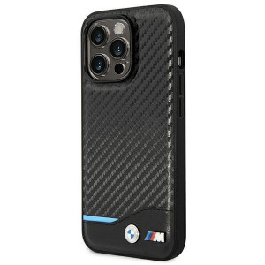 Оригинален гръб от естествена и еко кожа BMW Leather Carbon BMW BMHCP14L22NBCK - iPhone 14 Pro черен - Img 2