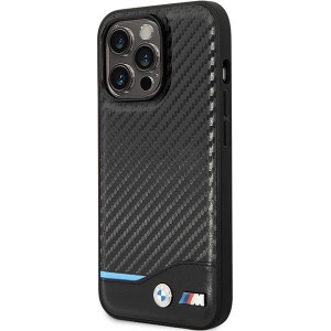 Оригинален гръб от естествена и еко кожа BMW Leather Carbon BMHCP13X22NBCK - iPhone 13 Pro Max черен - Img 2