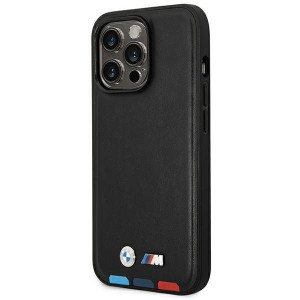 Оригинален гръб от естествена кожа BMW Leather Stamp Tricolor MagSafe BMHMP14X22PTDK - iPhone 14 Pro Max черен - Img 2