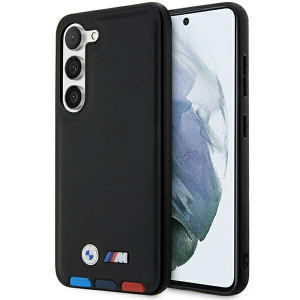 Оригинален гръб от естествена кожа BMW Leather Stamp Tricolor BMHCS23M22PTDK - Samsung Galaxy S23+ черен - Img 1
