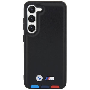 Оригинален гръб от естествена кожа BMW Leather Stamp Tricolor BMHCS23M22PTDK - Samsung Galaxy S23+ черен - Img 3