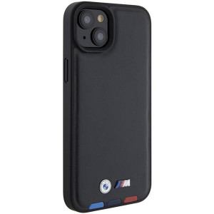 Оригинален гръб от естествена кожа BMW Leather Stamp Tricolor BMHCP15M22PTDK - iPhone 15 Plus черен - Img 4