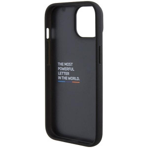 Оригинален гръб от естествена кожа BMW Leather Stamp Tricolor BMHCP15S22PTDK - iPhone 15 черен - Img 7