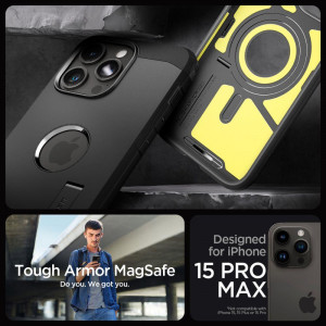 Оригинален гръб със стойка SPIGEN Tough Armor MagSafe - iPhone 15 Pro Max черен - Img 10