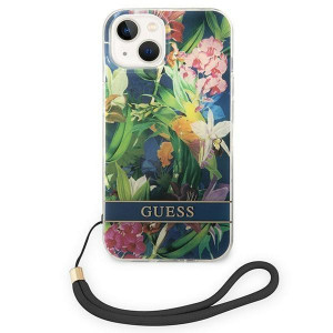 Оригинален гръб с връзка GUESS Flower GUOHCP14MHFLSB - iPhone 14 Plus син - Img 2