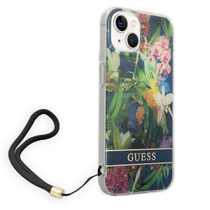 Оригинален гръб с връзка GUESS Flower GUOHCP14SHFLSB - iPhone 14 син - Img 3