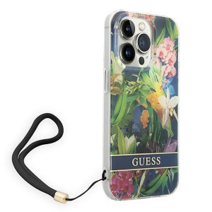 Оригинален гръб с връзка GUESS Flower GUOHCP14XHFLSB - iPhone 14 Pro Max син - Img 3