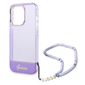 Оригинален гръб с гривна GUESS Translucent Pearl Strap GUHCP14XHGCOHU - iPhone 14 Pro Max лилав - Img 5