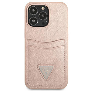Оригинален гръб с джоб за карта GUESS SaffianoTriangle Logo Cardslot GUHCP13LPSATPP - iPhone 13 Pro розов - Img 3