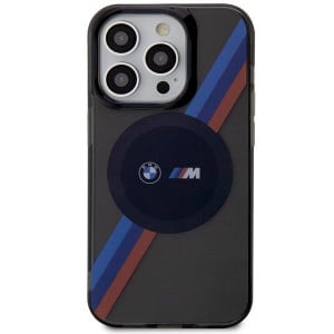 Оригинален гръб BMW Tricolor Stripes MagSafe BMHMP14LHDTK - iPhone 14 Pro сив - Img 3