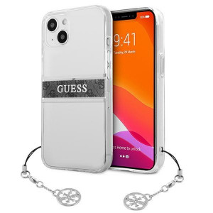 Оригинален гръб GUESS 4G Charms GUHCP13SKB4GGR - iPhone 13 mini прозрачен / сив - Img 1