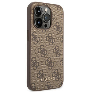 Оригинален гръб GUESS 4G Metal Gold Logo GUHCP14XG4GFBR - iPhone 14 Pro Max кафяв - Img 4