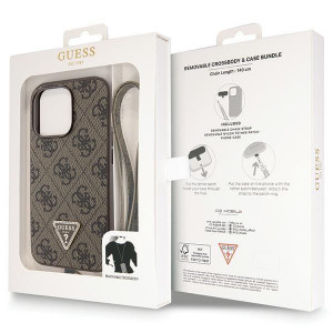 Оригинален гръб GUESS 4G Metal Logo с презрамка GUHCP13LP4TDSCPW - iPhone 13 Pro кафяв - Img 9
