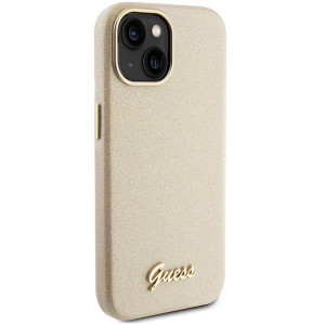 Оригинален гръб GUESS Glitter Glossy Script - iPhone 15 златист - Img 4