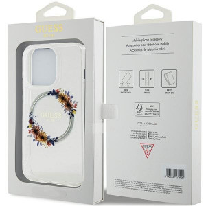 Оригинален гръб GUESS IML Flowers Wreatch MagSafe - iPhone 15 Pro прозрачен - Img 8
