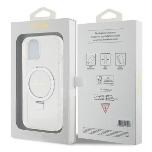 Оригинален гръб GUESS Ring Stand Script Glitter MagSafe - iPhone 13 / 14 / 15 прозрачен - Img 8
