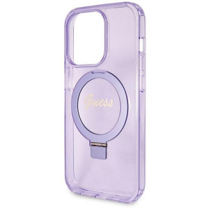 Оригинален гръб GUESS Ring Stand Script Glitter MagSafe - iPhone 14 Pro лилав - Img 6