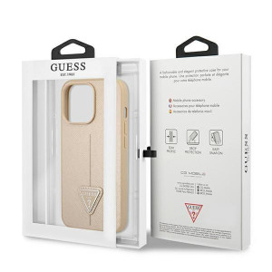 Оригинален гръб GUESS Saffiano Triangle Logo GUHCP14LPSATLE - iPhone 14 Pro бежов - Img 8