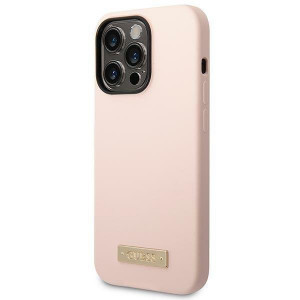 Оригинален гръб GUESS Silicone Logo Plate MagSafe GUHMP14XSBPLP - iPhone 14 Pro Max розов - Img 2
