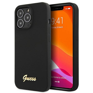 Оригинален гръб GUESS Silicone Script Gold Logo GUHMP13LLSLMGBK - iPhone 13 Pro черен - Img 1