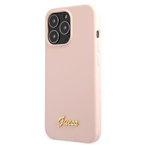 Оригинален гръб GUESS Silicone Script Gold Logo GUHMP13LLSLMGLP MagSafe - iPhone 13 Pro светлорозов - Img 3