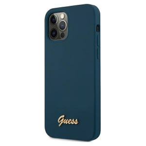 Оригинален гръб GUESS Silicone Vintage Gold Logo GUHCP12LLSLMGBL - iPhone 12 Pro Max син - Img 2
