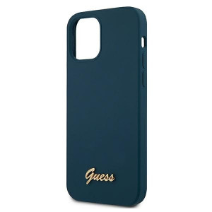 Оригинален гръб GUESS Silicone Vintage Gold Logo GUHCP12SLSLMGBL - iPhone 12 mini син - Img 6