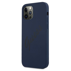 Оригинален гръб GUESS Silicone Vintage Script GUHCP12LLSVSBL - iPhone 12 Pro Max син - Img 2