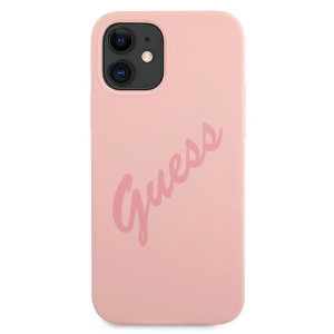 Оригинален гръб GUESS Silicone Vintage Script GUHCP12SLSVSPI - iPhone 12 mini розов - Img 3