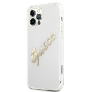 Оригинален гръб GUESS Vintage Script Gold GUHCP12LKTRSVGO - iPhone 12 Pro Max прозрачен - Img 2