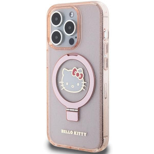 Оригинален гръб Hello Kitty Ring Stand Glitter Electrop Logo MagSafe - iPhone 15 Pro розов - Img 2
