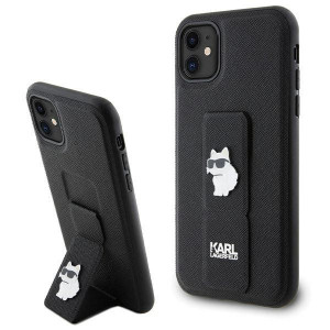 Оригинален гръб KARL LAGERFELD Gripstand Saffiano Choupette Pins - iPhone 11 черен - Img 1