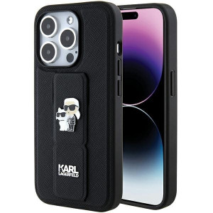 Оригинален гръб KARL LAGERFELD Gripstand Saffiano Karl & Choupette Pins - iPhone 15 Pro Max черен - Img 1