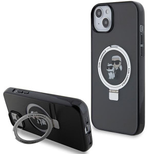 Оригинален гръб KARL LAGERFELD Ring Stand Karl & Choupette MagSafe - iPhone 13 / 14 / 15 черен - Img 1