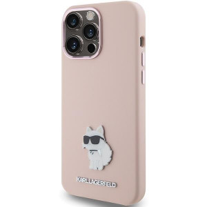 Оригинален гръб KARL LAGERFELD Silicone Choupette Metal Pin - iPhone 15 Pro розов - Img 2
