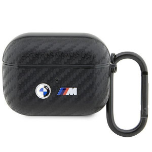 Оригинален калъф за слушалки BMW Carbon Double Metal Logo BMAPWMPUCA2 - AirPods Pro черен - Img 1