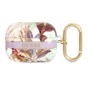 Оригинален калъф за слушалки GUESS Flower Strap GUAPHHFLU - AirPods Pro лилав - Img 1