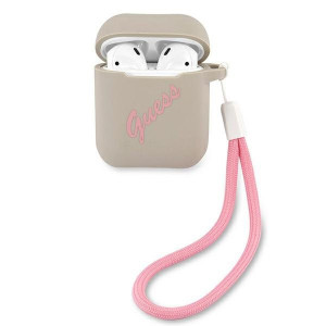 Оригинален калъф за слушалки GUESS Silicone Vintage GUACA2LSVSGP AirPods сив / розов - Img 1