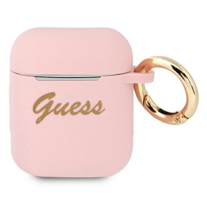 Оригинален калъф за слушалки GUESS Silicone Vintage Script GUA2SSSI - AirPods 1 / 2 розов - Img 1