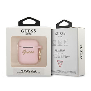 Оригинален калъф за слушалки GUESS Silicone Vintage Script GUA2SSSI - AirPods 1 / 2 розов - Img 3