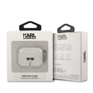 Оригинален калъф за слушалки Karl LAGERFELD Glitter Karl's Head KLA3UKHGS - AirPods 3 сив - Img 3