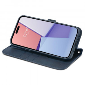 Оригинален калъф тип книга с каишка SPIGEN Wallet S - iPhone 15 Pro тъмносин - Img 7
