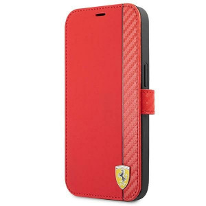 Оригинален калъф тип книга FERRARI Track Carbon Stripe FESAXFLBKP13SRE - iPhone 13 mini червен - Img 1