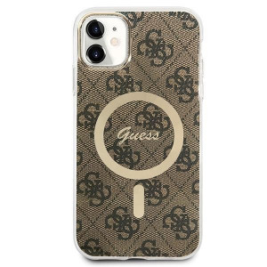 Оригинален комплект GUESS 4G Print (гръб + зарядно) MagSafe GUBPN61H4EACSW - iPhone 11 кафяв - Img 3