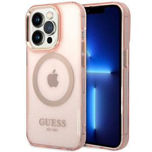 Оригинален полупрозрачен твърд гръб GUESS Gold Outline MagSafe GUHMP14XHTCMP - iPhone 14 Pro Max розов - Img 1