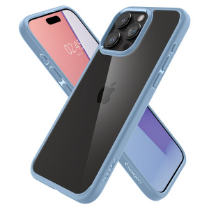 Оригинален прозрачен гръб с цветна рамка SPIGEN Crystal Hybrid - iPhone 15 Pro Max sierra blue - Img 4