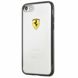 Оригинален прозрачен твърд гръб с цветна рамка FERRARI Racing Shield FEHCP7BK - iPhone 7 / 8 / SE (2nd gen) / SE (3rd gen) прозрачен с черна рамка