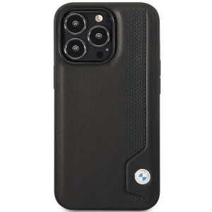 Оригинален твърд гръб от еко кожа BMW Leather Blue Dots BMHCP14L22RBDK - iPhone 14 Pro черен - Img 3