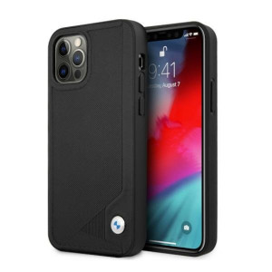 Оригинален твърд гръб от еко кожа BMW Leather Deboss BMHCP12LRCDPK - iPhone 12 Pro Max черен - Img 1