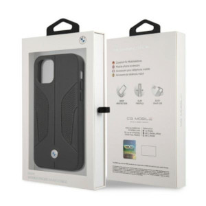 Оригинален твърд гръб от естествена кожа BMW Leather Perforate Sides BMHCP12LRSCSK - iPhone 12 Pro Max черен - Img 8